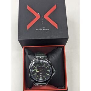 KONXIDO Mens‎ Black and Green, Green Leather Band Analog Quartz Watch KX63003
